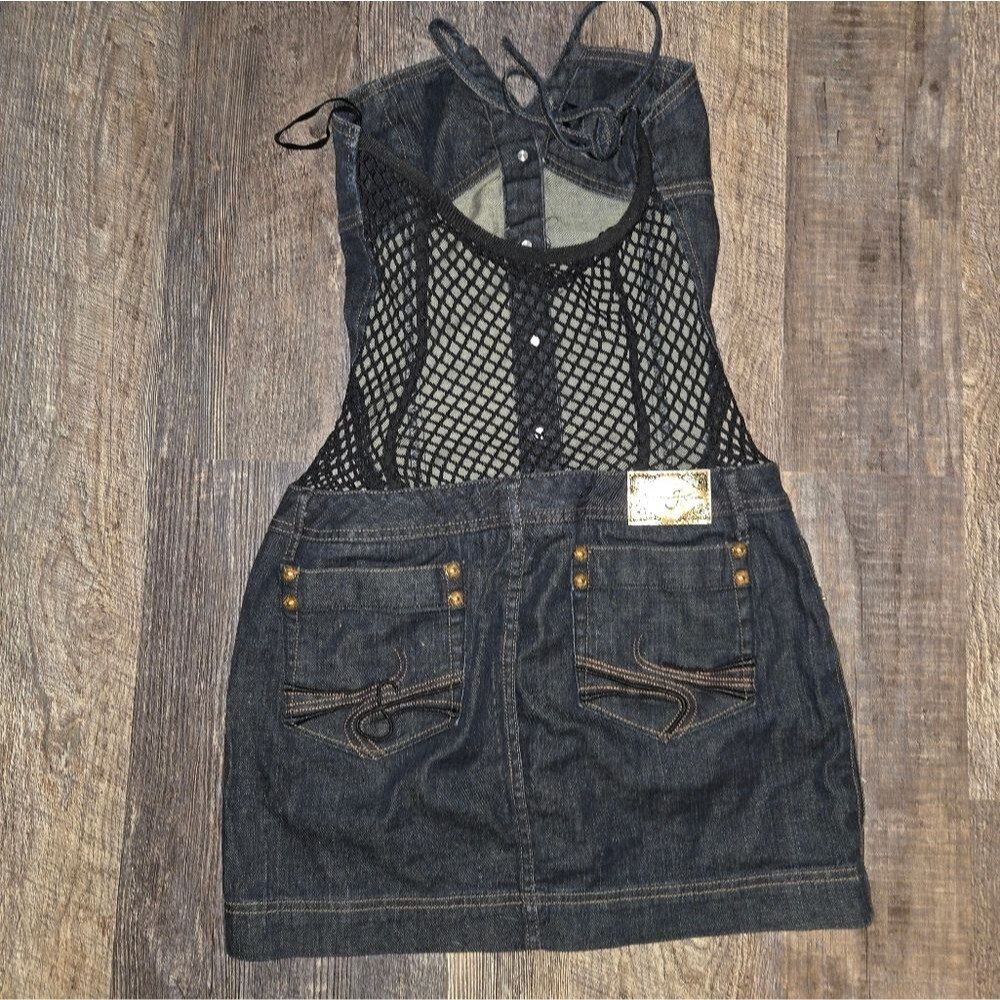 Sean John Y2k Mesh Back Mini Jean Dress - Picture 7 of 12